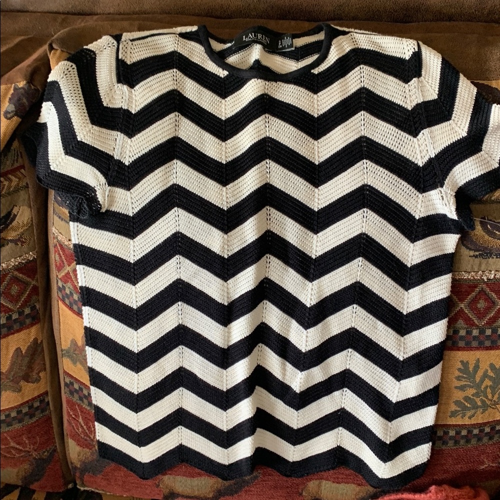 Ralph Lauren Black and White Chevron Sweater Black Label Size S